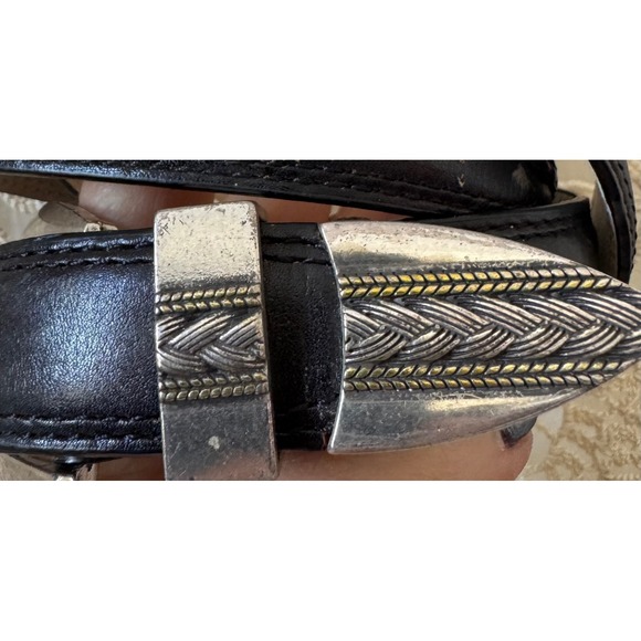 Vintage Western Black Leather Belt Silver Concho Buckle Sz 34 - Picture 2 of 6